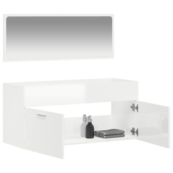 Armoire de bain avec miroir blanc brillant bois d'ingénierie - Photo n°3