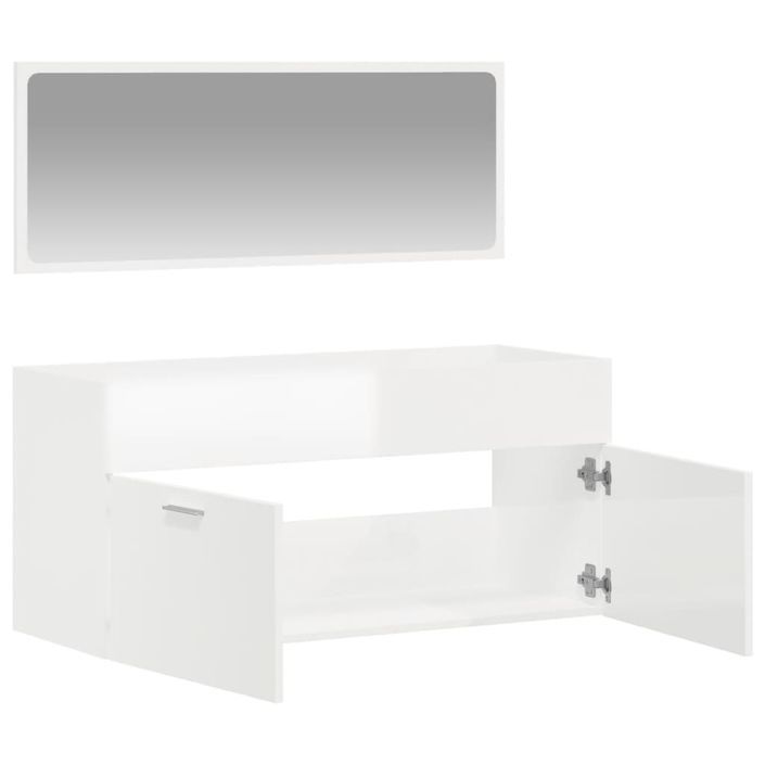 Armoire de bain avec miroir blanc brillant bois d'ingénierie - Photo n°4