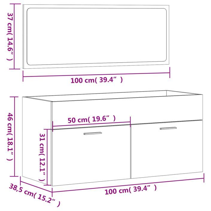 Armoire de bain avec miroir blanc brillant bois d'ingénierie - Photo n°10