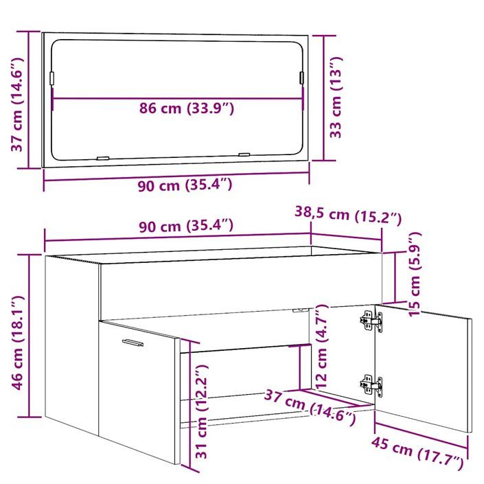 Armoire de bain avec miroir gris béton bois d'ingénierie - Photo n°10