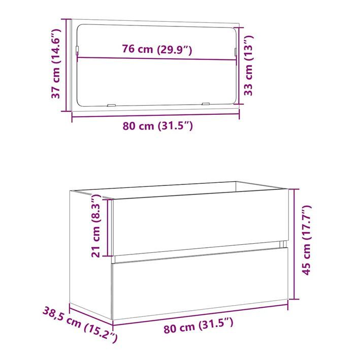 Armoire de bain avec miroir gris béton bois d'ingénierie - Photo n°10