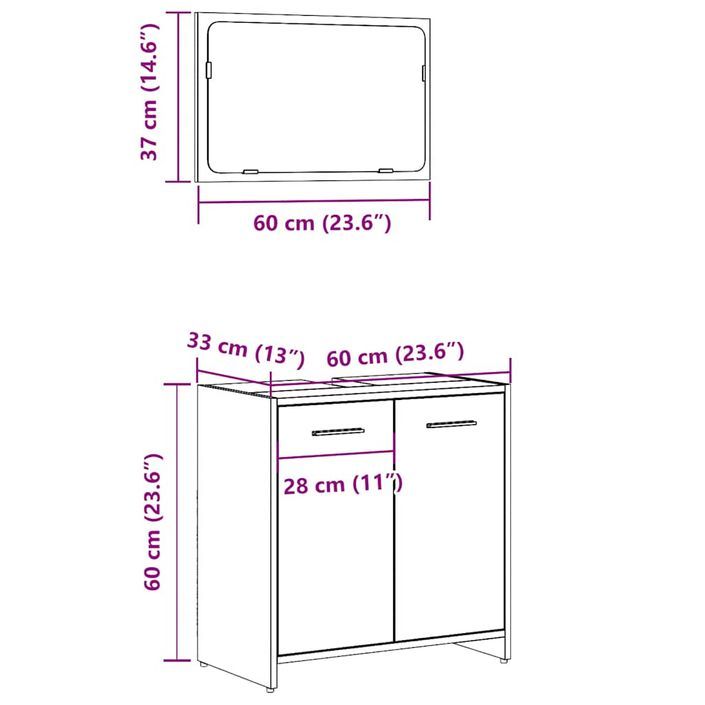 Armoire de bain avec miroir gris béton bois d'ingénierie - Photo n°10