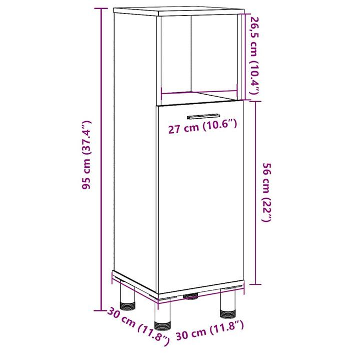 Armoire de bain chêne artisanal 30x30x95 cm bois d'ingénierie - Photo n°11