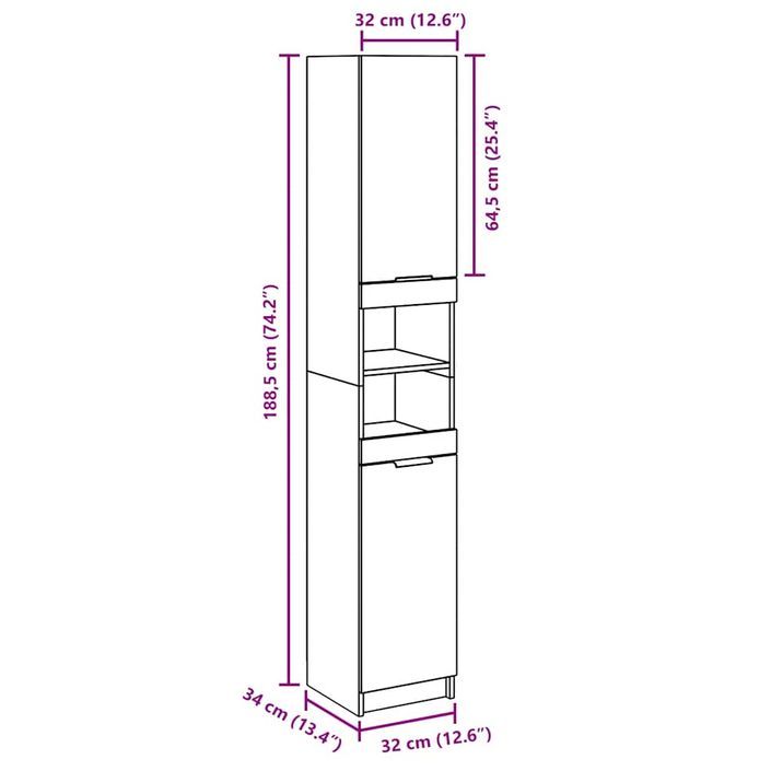 Armoire de bain chêne artisanal 32x34x188,5cm bois d'ingénierie - Photo n°10