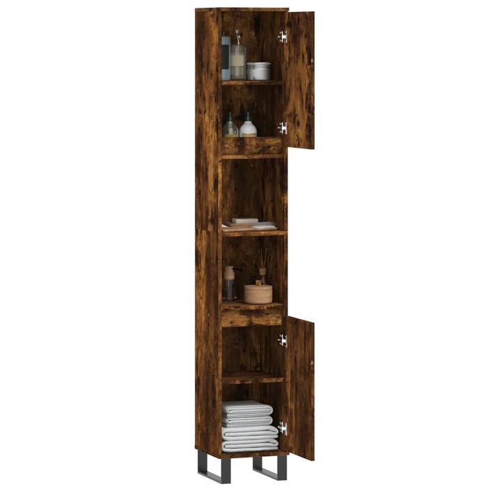 Armoire de bain chêne fumé 30x30x190 cm bois d'ingénierie - Photo n°4