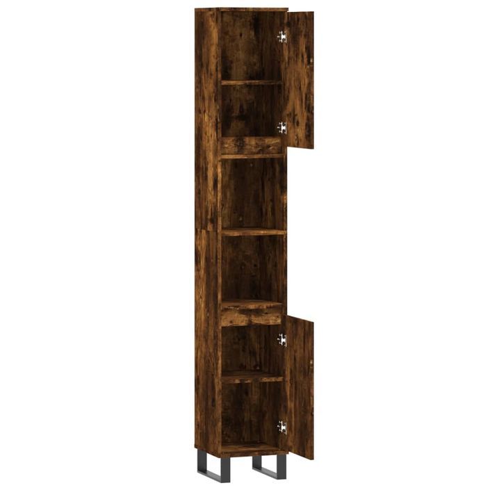 Armoire de bain chêne fumé 30x30x190 cm bois d'ingénierie - Photo n°6