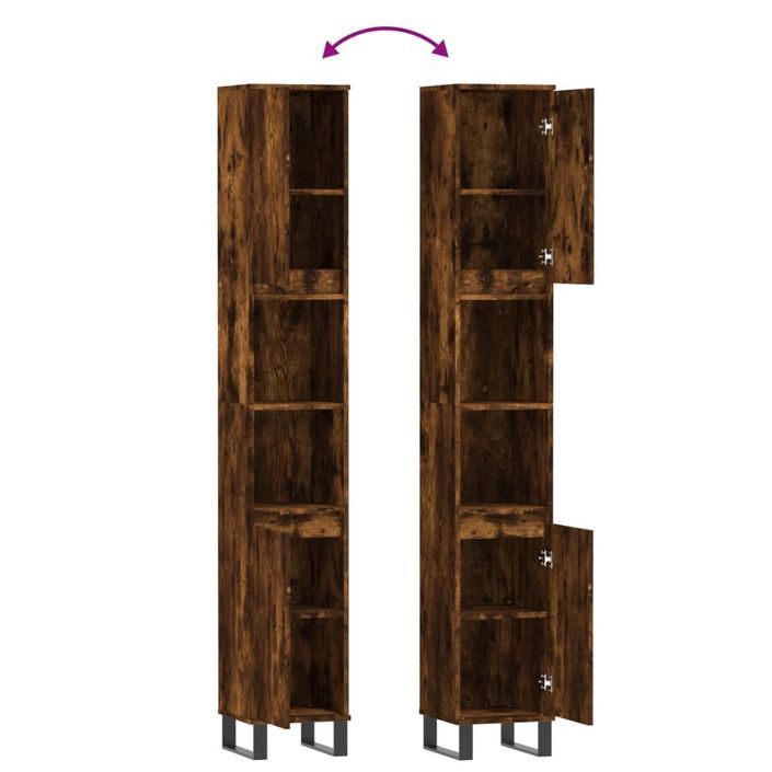 Armoire de bain chêne fumé 30x30x190 cm bois d'ingénierie - Photo n°9