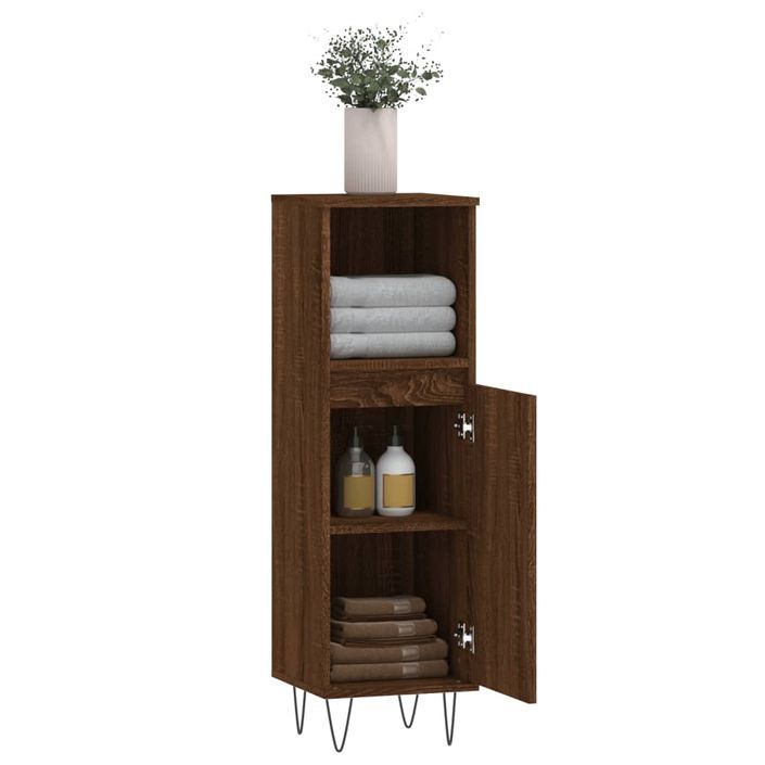 Armoire de bain chêne marron 30x30x100 cm bois d'ingénierie - Photo n°4