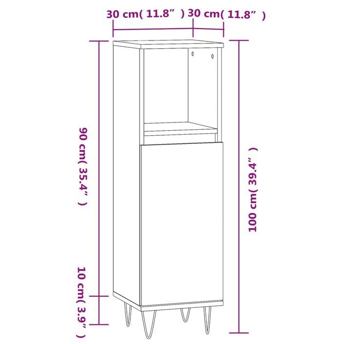 Armoire de bain chêne marron 30x30x100 cm bois d'ingénierie - Photo n°12