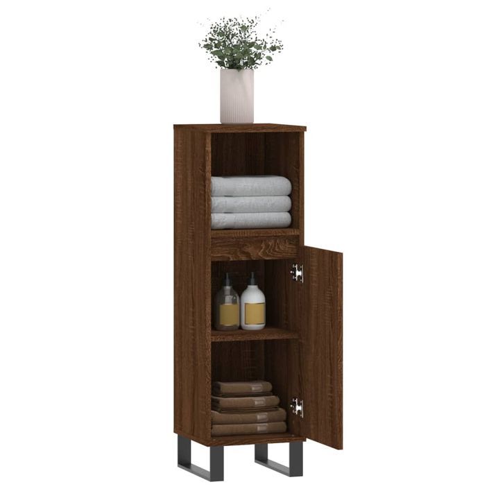 Armoire de bain chêne marron 30x30x100 cm bois d'ingénierie - Photo n°4