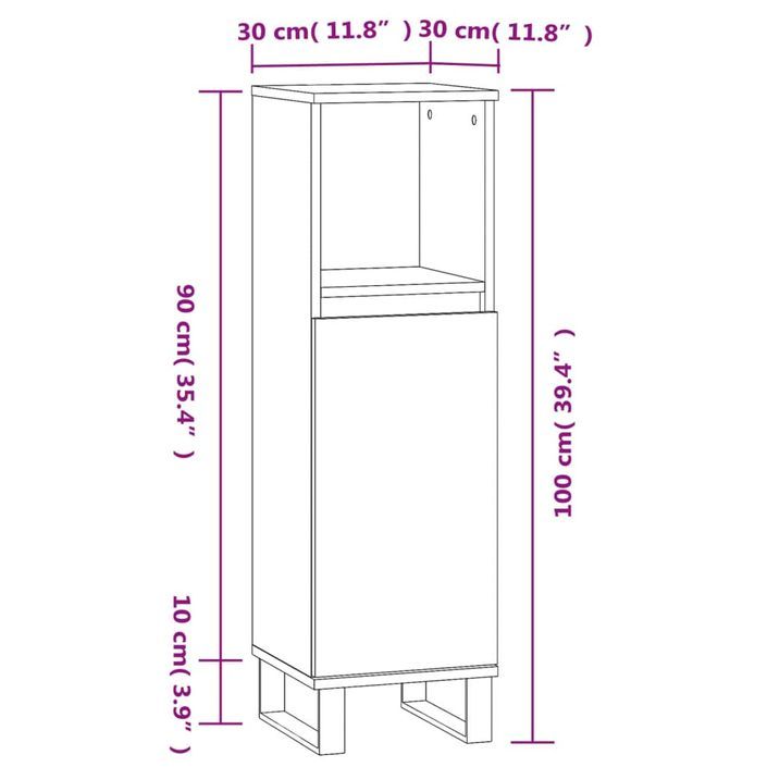 Armoire de bain chêne marron 30x30x100 cm bois d'ingénierie - Photo n°12