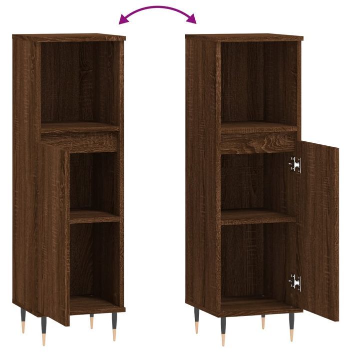 Armoire de bain chêne marron 30x30x100 cm bois d'ingénierie - Photo n°9