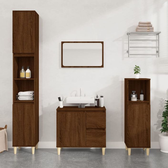 Armoire de bain chêne marron 30x30x190 cm bois d'ingénierie - Photo n°2