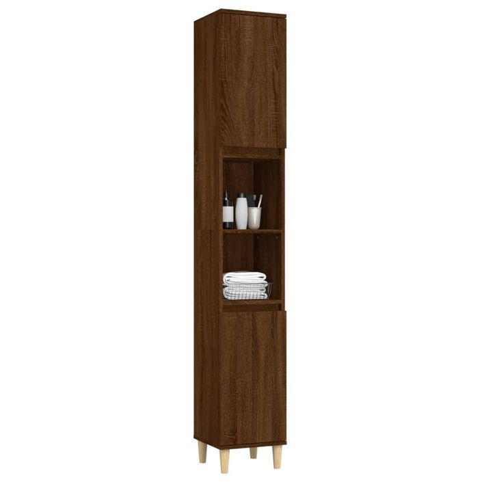 Armoire de bain chêne marron 30x30x190 cm bois d'ingénierie - Photo n°4