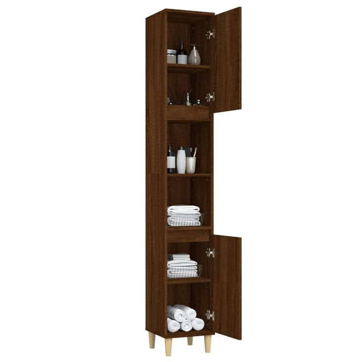 Armoire de bain chêne marron 30x30x190 cm bois d'ingénierie - Photo n°5