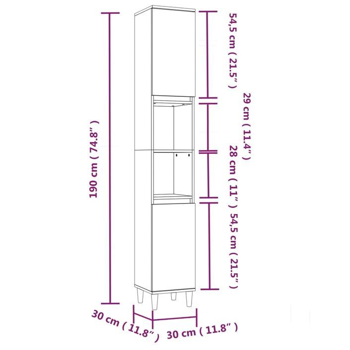 Armoire de bain chêne marron 30x30x190 cm bois d'ingénierie - Photo n°11