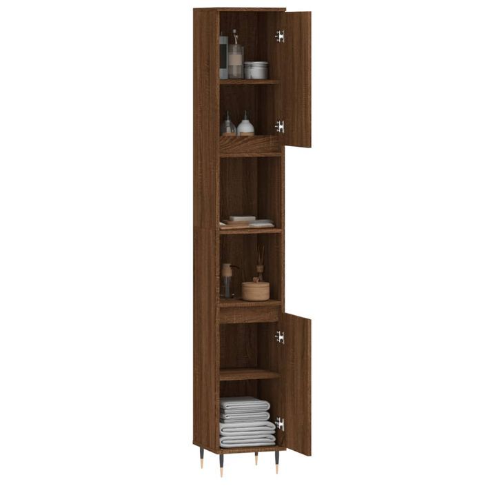 Armoire de bain chêne marron 30x30x190 cm bois d'ingénierie - Photo n°4