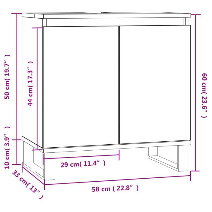 Armoire de bain chêne marron 58x33x60 cm bois d'ingénierie - Photo n°10