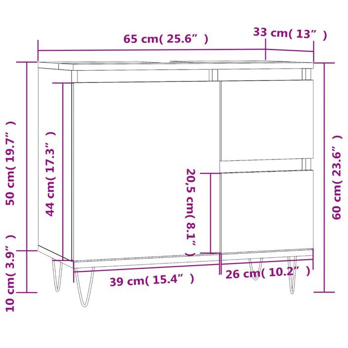 Armoire de bain chêne marron 65x33x60 cm bois d'ingénierie - Photo n°11