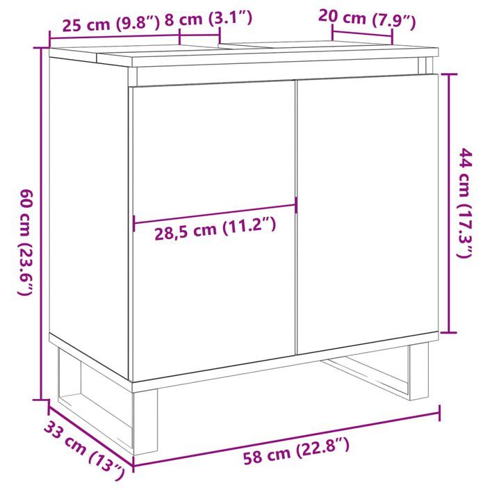 Armoire de bain gris béton 58x33x60 cm bois d'ingénierie - Photo n°10