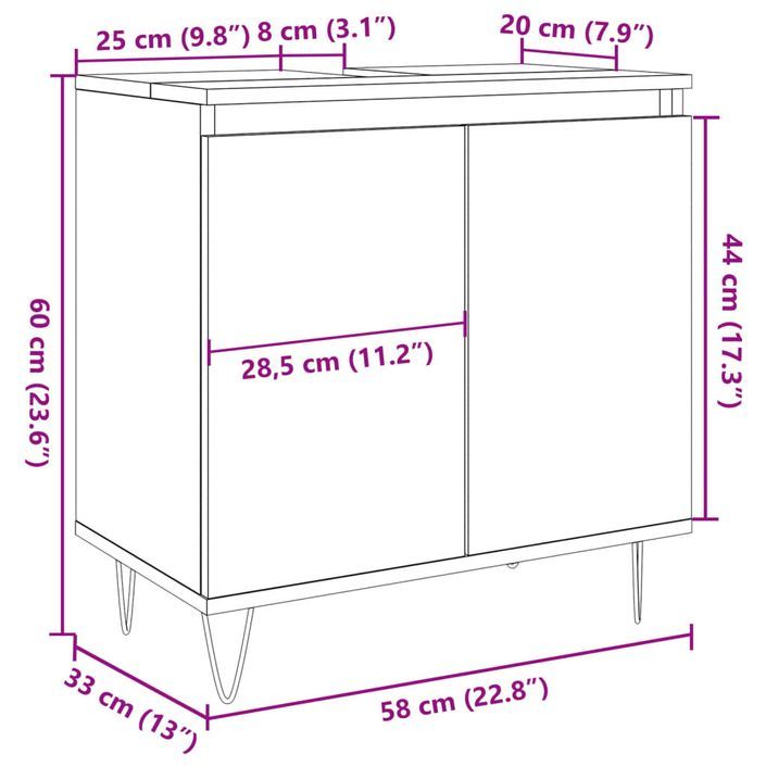 Armoire de bain gris béton 58x33x60 cm bois d'ingénierie - Photo n°10