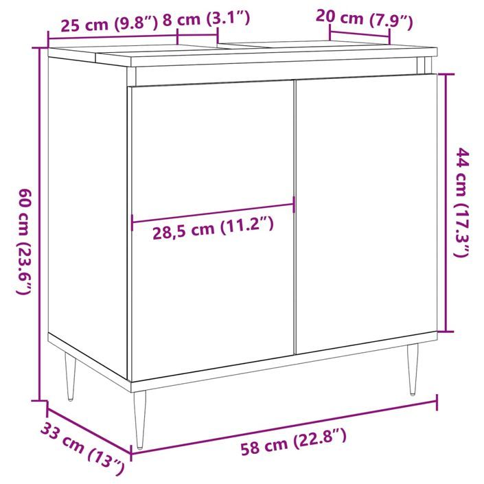 Armoire de bain gris béton 58x33x60 cm bois d'ingénierie - Photo n°10