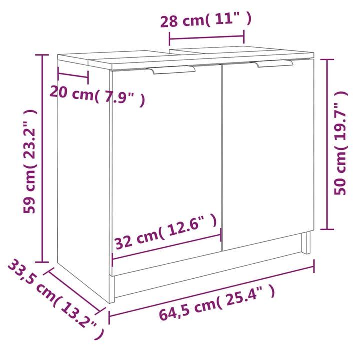 Armoire de bain Gris béton 64,5x33,5x59 cm Bois d'ingénierie - Photo n°10