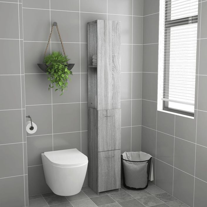 Armoire de bain sonoma gris 25x26,5x170 cm bois d'ingénierie - Photo n°3