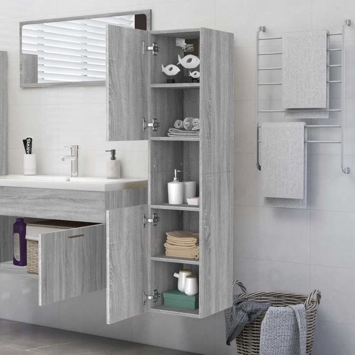 Armoire de bain Sonoma gris 30x30x130 cm Bois d'ingénierie - Photo n°4