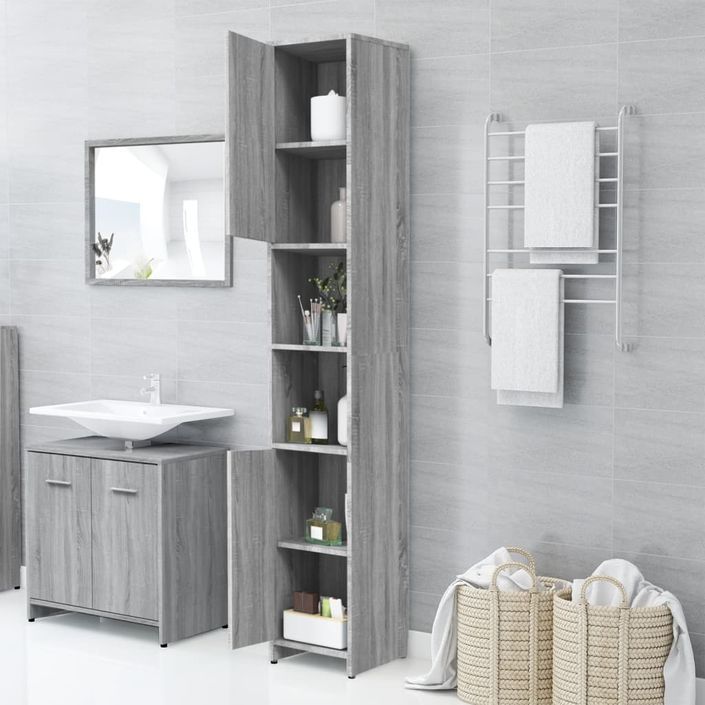 Armoire de bain Sonoma gris 30x30x183,5 cm Bois d'ingénierie - Photo n°7