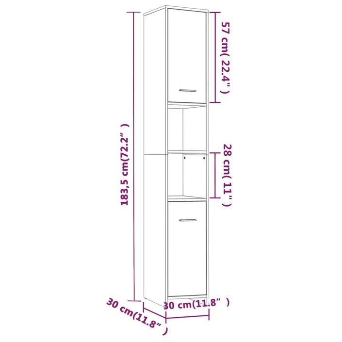 Armoire de bain Sonoma gris 30x30x183,5 cm Bois d'ingénierie - Photo n°10