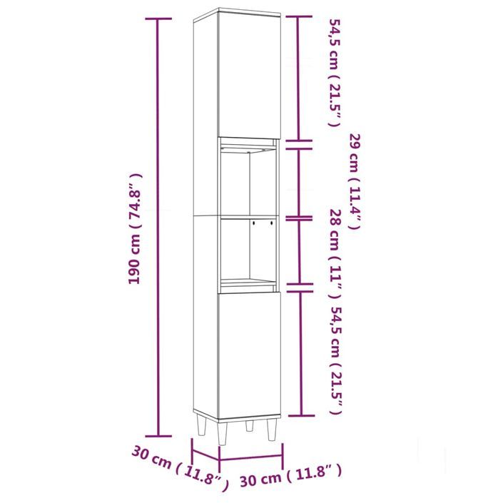 Armoire de bain sonoma gris 30x30x190 cm bois d'ingénierie - Photo n°11