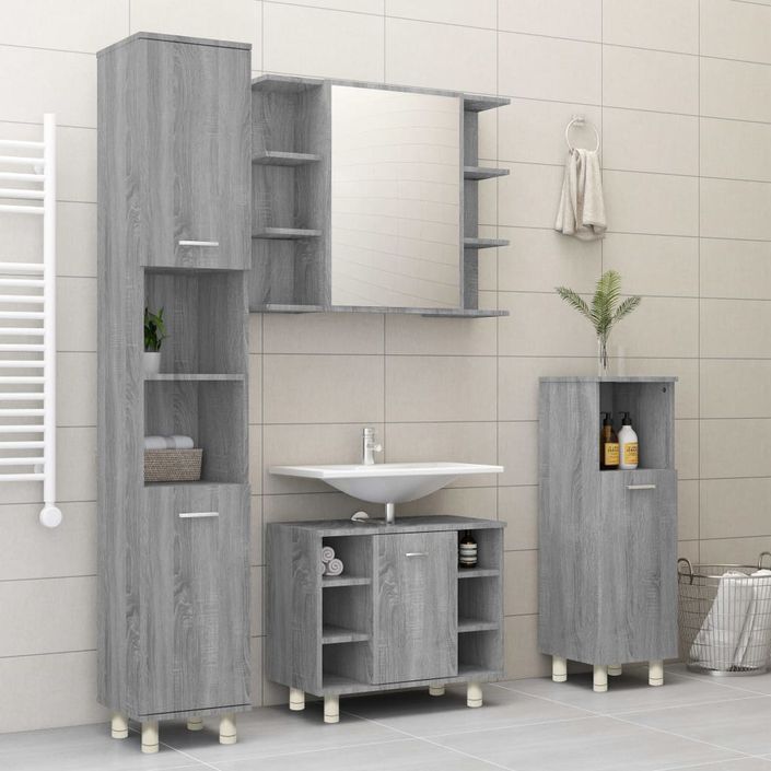 Armoire de bain Sonoma gris 30x30x95 cm Bois d'ingénierie - Photo n°3