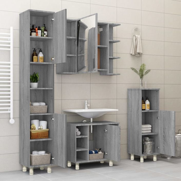 Armoire de bain Sonoma gris 30x30x95 cm Bois d'ingénierie - Photo n°4