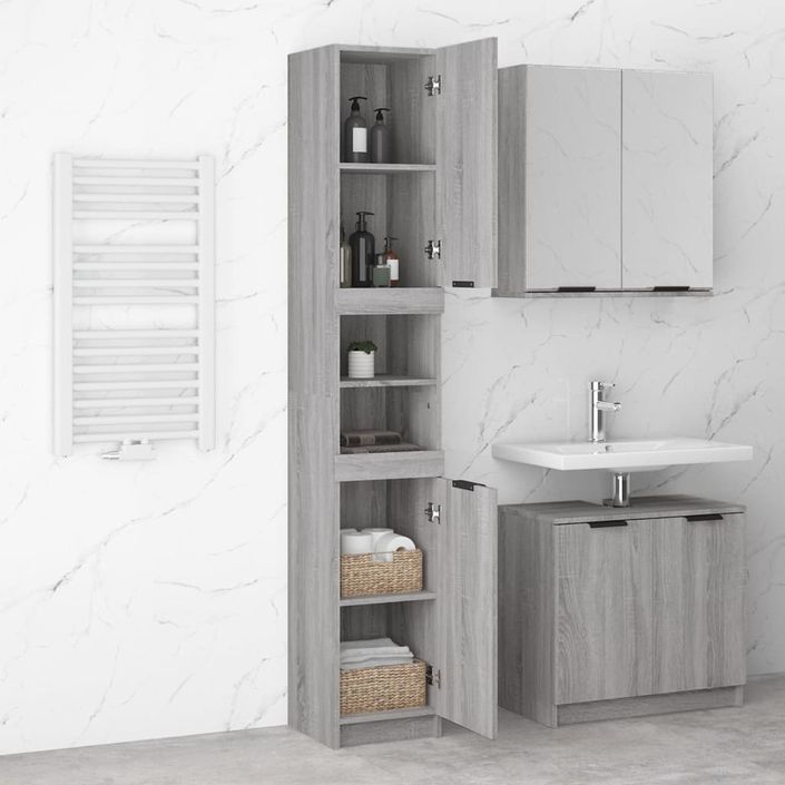 Armoire de bain Sonoma gris 32x34x188,5 cm Bois d'ingénierie - Photo n°4