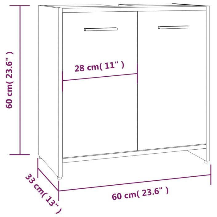 Armoire de bain Sonoma gris 60x33x60 cm Bois d'ingénierie - Photo n°9