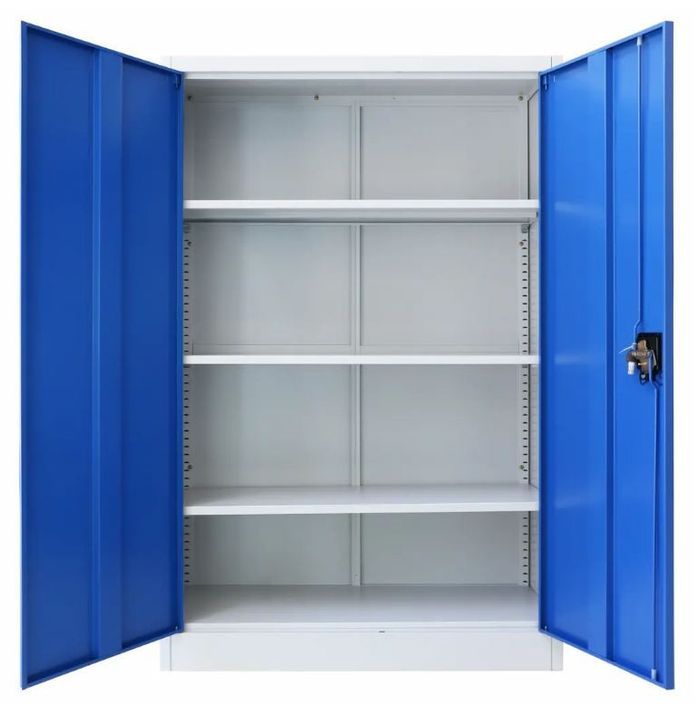 Armoire de bureau 2 portes 3 étagères métal gris et bleu Brook - Photo n°3