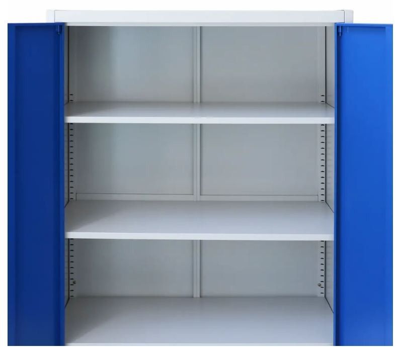 Armoire de bureau 2 portes 3 étagères métal gris et bleu Brook - Photo n°4