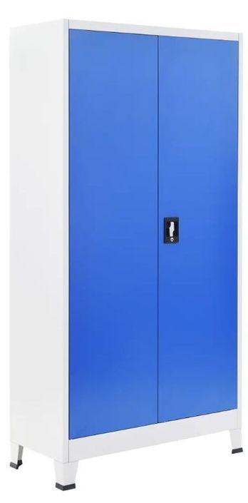 Armoire de bureau 2 portes 4 étagères métal gris et bleu Brook - Photo n°1