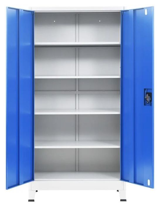 Armoire de bureau 2 portes 4 étagères métal gris et bleu Brook - Photo n°3