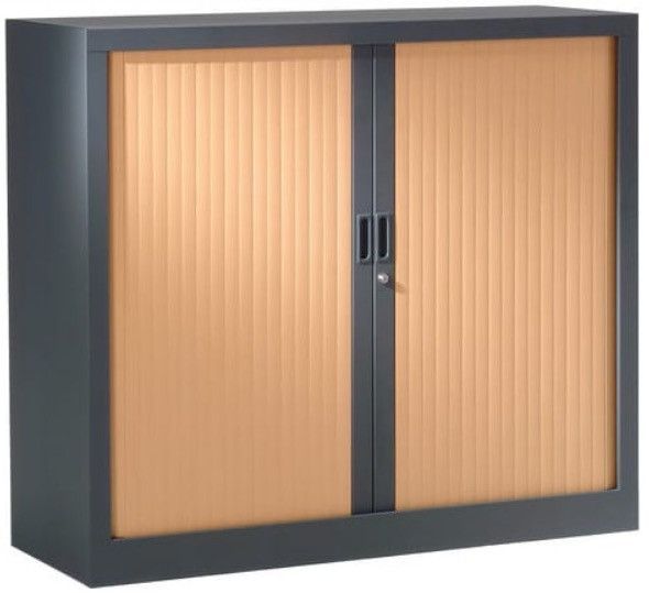 Armoire de bureau à rideaux anthracite 2 portes coulissantes hêtre Klass L 90 x H 100 x P 45 cm - Photo n°1