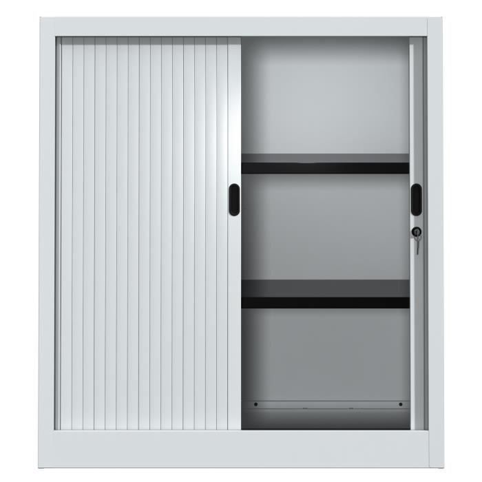 Armoire de bureau à rideaux gris 2 portes coulissantes Klass L 90 x H 100 x P 45 cm - Photo n°3