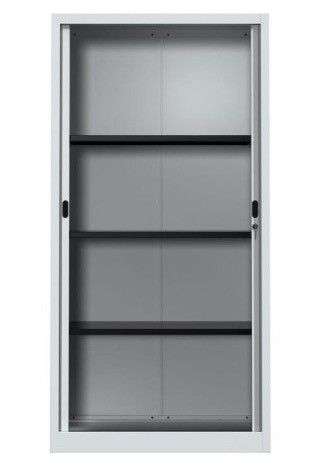 Armoire de bureau à rideaux gris 2 portes coulissantes Klass L 90 x H 180 x P 43 cm - Photo n°4