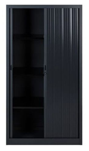 Armoire de bureau à rideaux noir 2 portes coulissantes Klass L 90 x H 180 x P 43 cm - Photo n°3