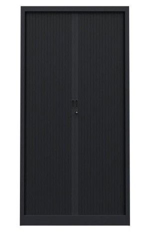 Armoire de bureau à rideaux noir 2 portes coulissantes Klass L 90 x H 180 x P 43 cm - Photo n°1