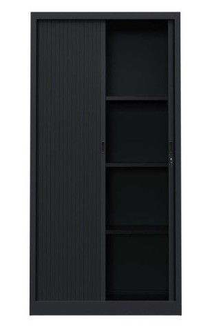 Armoire de bureau à rideaux noir 2 portes coulissantes Klass L 90 x H 180 x P 43 cm - Photo n°2