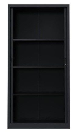 Armoire de bureau à rideaux noir 2 portes coulissantes Klass L 90 x H 180 x P 43 cm - Photo n°4