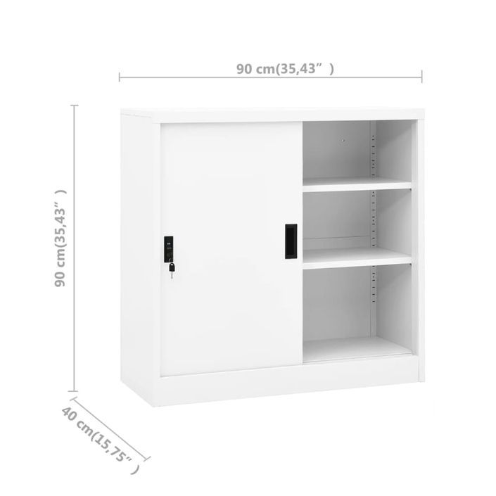 Armoire de bureau avec porte coulissante Blanc 90x40x90cm Acier - Photo n°8