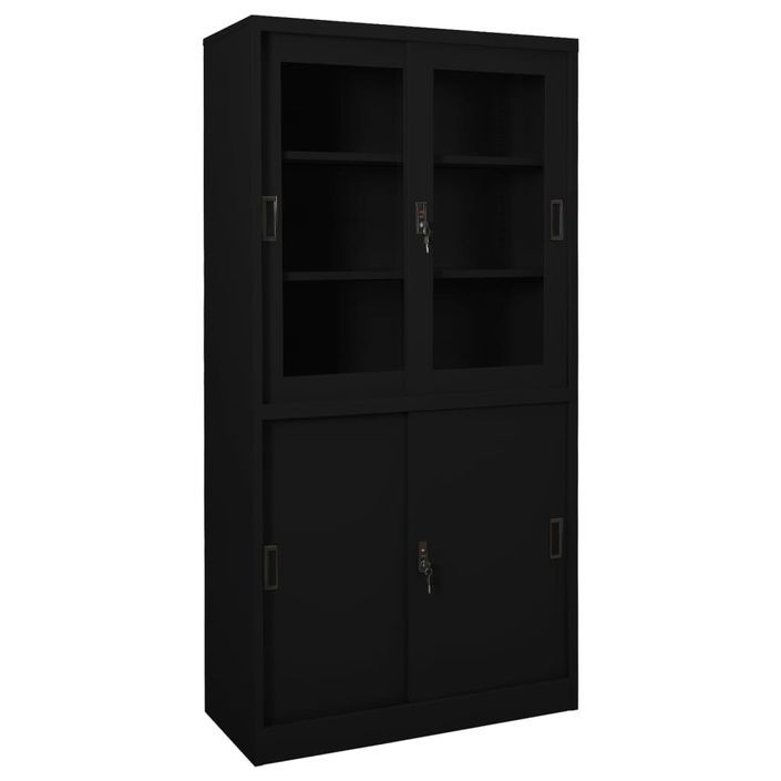 Armoire de bureau avec porte coulissante Noir 90x40x180cm Acier 2 - Photo n°1