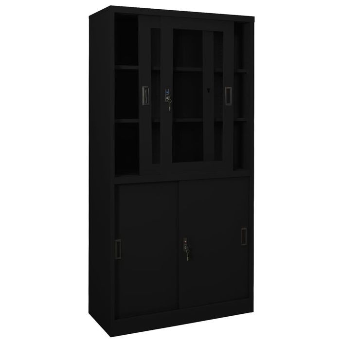 Armoire de bureau avec porte coulissante Noir 90x40x180cm Acier 2 - Photo n°6